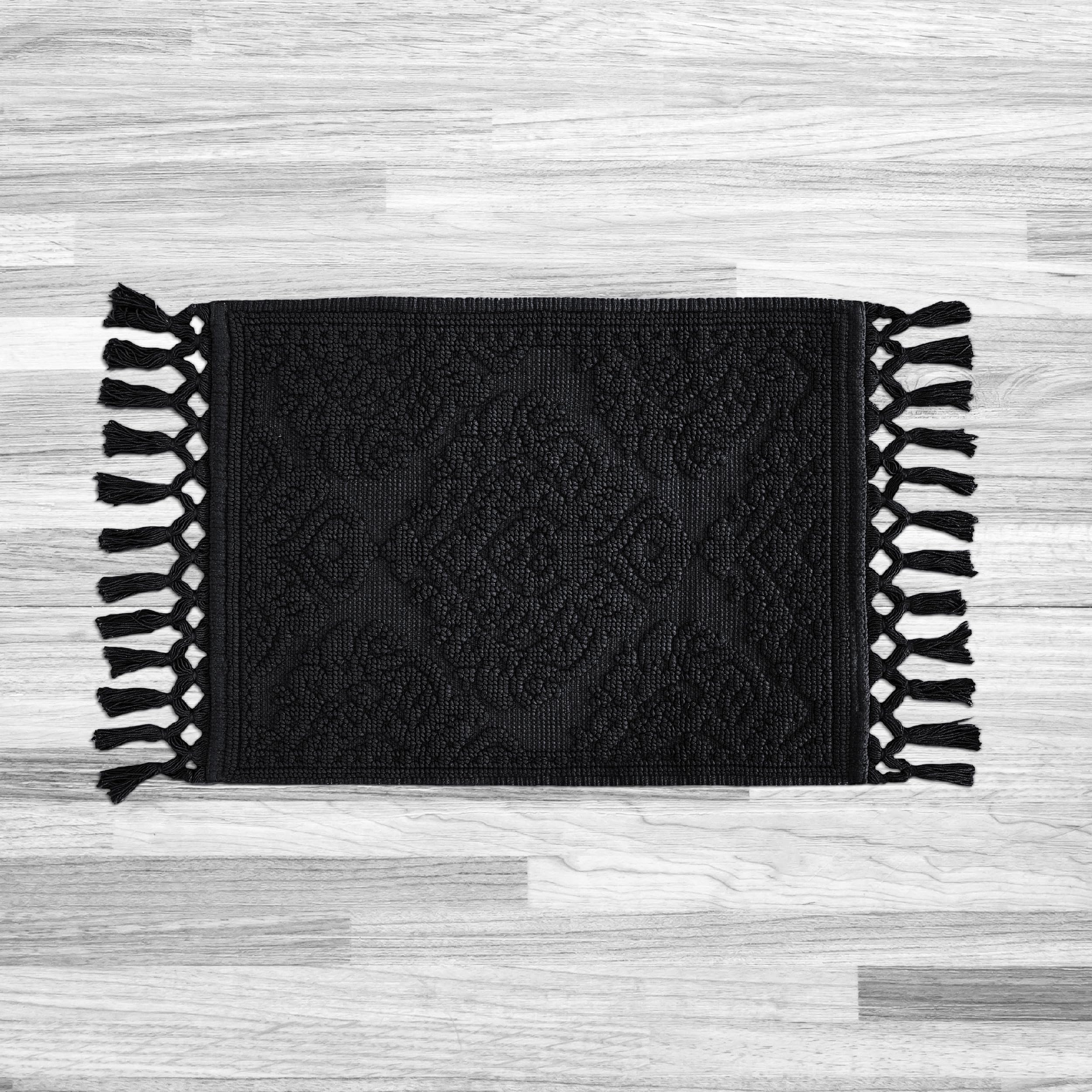 Jean Pierre - Ricardo Bath Mat, Woven Fringe Bathroom Rugs, 100% Cotton, Premium Bathroom Decor - Measures 17" x 31" - Black