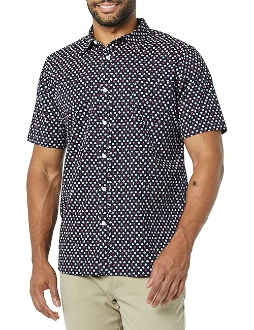 Amazon Essentials Men's Slim-Fit Short-Sleeve Poplin Shirt, Navy Roses, XX-Large