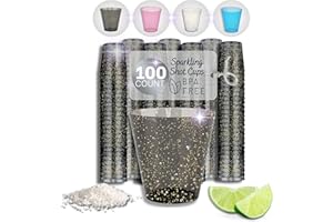 Stumbelina 100 COUNT - BLACK SPARKLE SHOT GLASSES | Disposable Plastic Drink Party Cups | Neon Shiny Color Party Jello Shooters