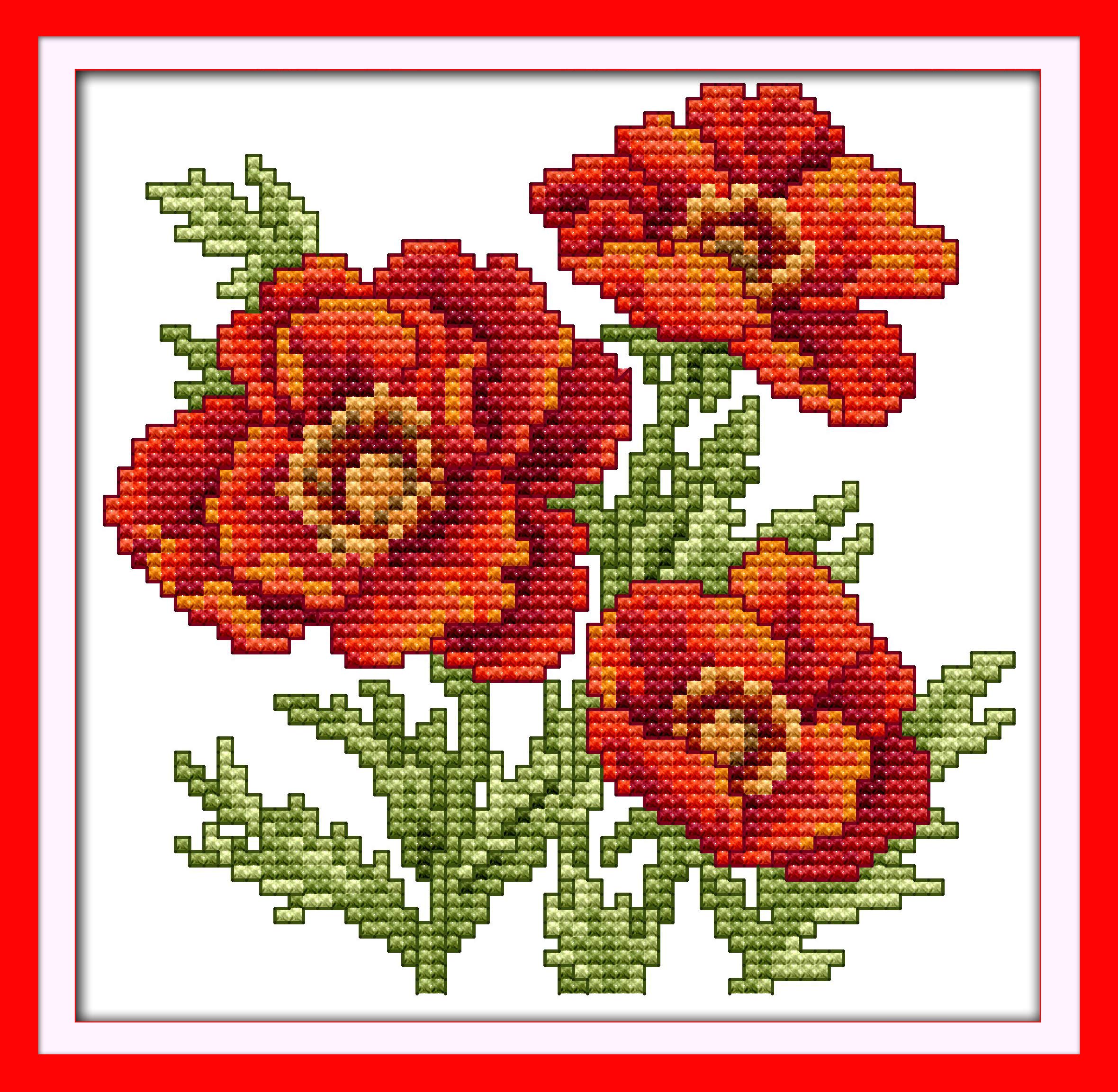 OWN4B Cross Stitch Kits Stamped, The Flower of Happiness Printed Pattern 11CT 8.7x8.3 inch DIY Embroidery Kit