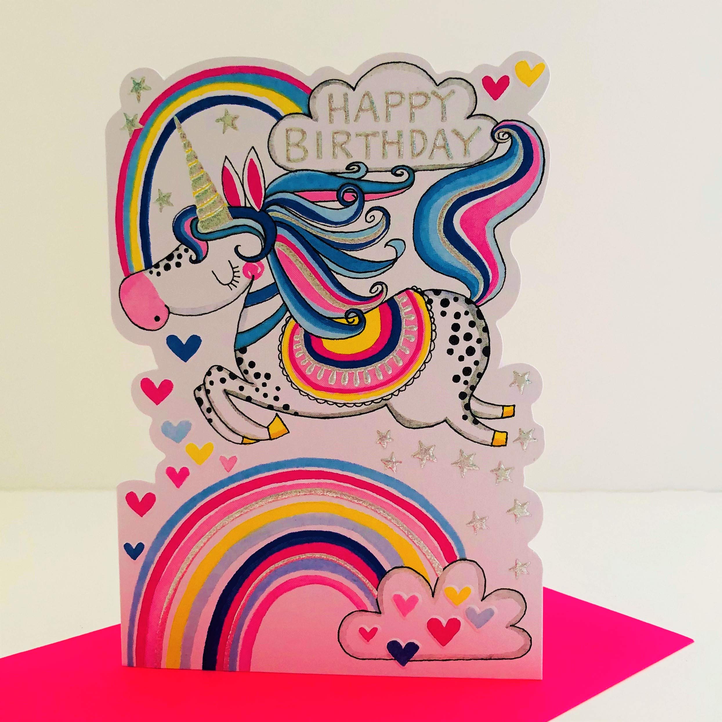 Rachel Ellen Girl Happy Birthday Card - Unicorn Rainbow