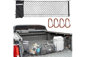 TacoNets Envelope Cargo Net for GMC Sierra & Chevy Silverado - Fits 2013-2025 - Upgraded 5mm Bungee - Integrated Storage Bag - Heavy Duty Carabiners - Designed in USA - 18" x 50"