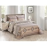 Rugs 4 Less Rustic Southwest Quilted Western Bedspread Bedding Set in Brown Beige Taupe Charcoal and Tribal Native American Patterns - Nevada (Full/Queen)