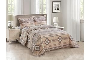 Rugs 4 Less Rustic Southwest Quilted Western Bedspread Bedding Set in Brown Beige Taupe Charcoal and Tribal Native American Patterns - Nevada (Full/Queen)