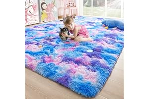 Noahas 5x8 Fluffy Rainbow Rug for Girls Bedroom,Soft Kids Rugs for Room,Shaggy Area Rugs for Living Room,Fuzzy Blue and Purple Bedroom Carpet,Playroom Shag Rug,Nursery Rugs,Kawaii Room Decor