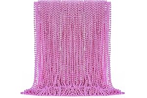 EOBOH 72PCS Bead Necklace, 33" Breast Cancer Awareness Necklaces Bulk, Mardi Gras Bead Necklace Costume, Festival Parade Throw Accessories for Wedding Birthday Gender Reveal Party Events Supplies Decor