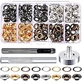 Grommet Kit 200 Sets Grommets Eyelets with 3 Pieces Install Tool Kit, 4 Colors (1/4 Inch Inside Diameter)