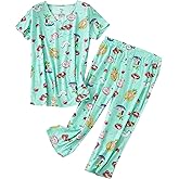 PNAEONG Women Pajama Set Sleepwear Tops with Capri Pants Casual and Fun Prints Pajama Sets