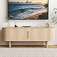 NVETHM TV Stand, Modern TV Console Table with Storage Compartment and Sliding Door, Gaming Entertainment Center with Cabinet for Living Room, Bedroom, Office (Natural)