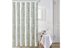 Laura Ashley Home - Shower Curtain, Stylish Cotton Bathroom Decor, Elegant Floral Home Decor (Natalie Sage, 72" x 72")