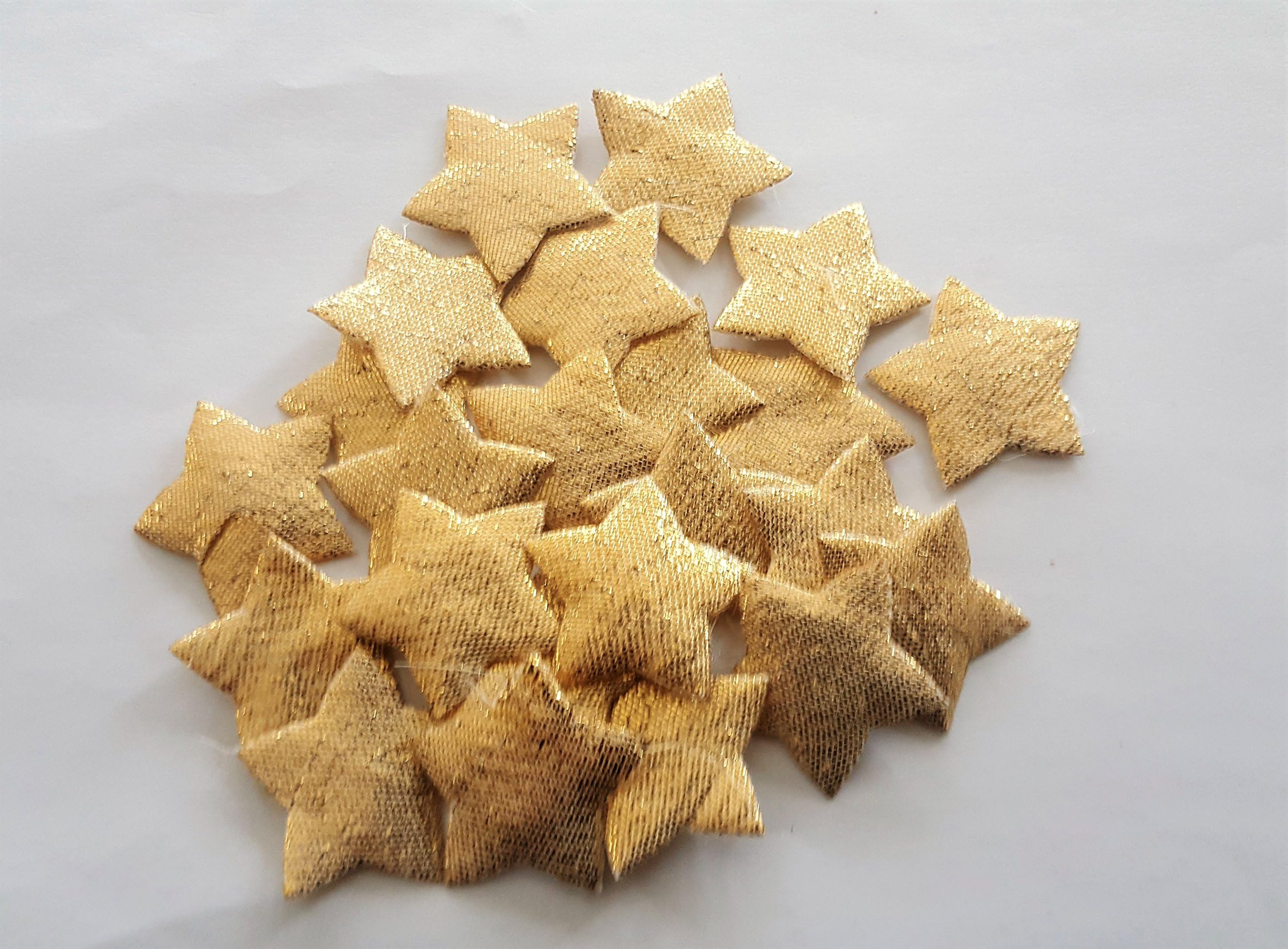 100 Small Gold Glittery Fabric Star Motifs for D I Y Card Crafting & Sewing 17 mm