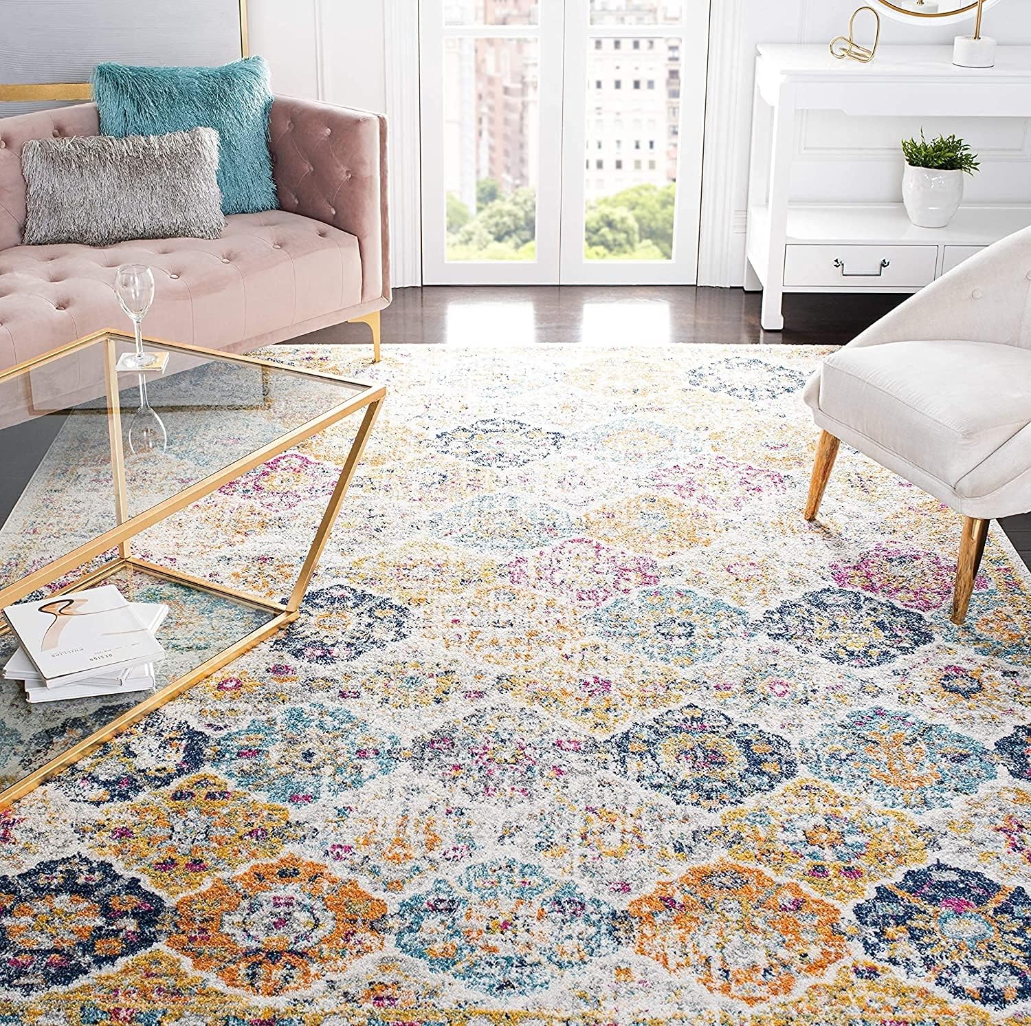 Rugs, Pads & Protectors - SAFAVIEH Madison Collection Area Rug - 8' x 10', Cream & Multi, Boho Chic Distressed Design, Non-Shedding & Easy Care, Ideal for High Traffic Areas in Living Room, Bedroom (MAD611B)