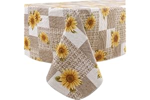 LIBERECOO Vinyl Tablecloth with Flannel Backing Stain-Resistant PVC Table Cloth Waterproof Oil-Proof Wipeable Indoor/Outdoor Picnic, BBQ and Dining Table Cover(60 x 84 Inch, Sunflower)