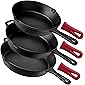 Pre-Seasoned Cast Iron Skillet 3-Piece Chef Set (8-Inch, 10-Inch, 12-Inch) Oven Safe Cookware - 3 Heat-Resistant Holders…