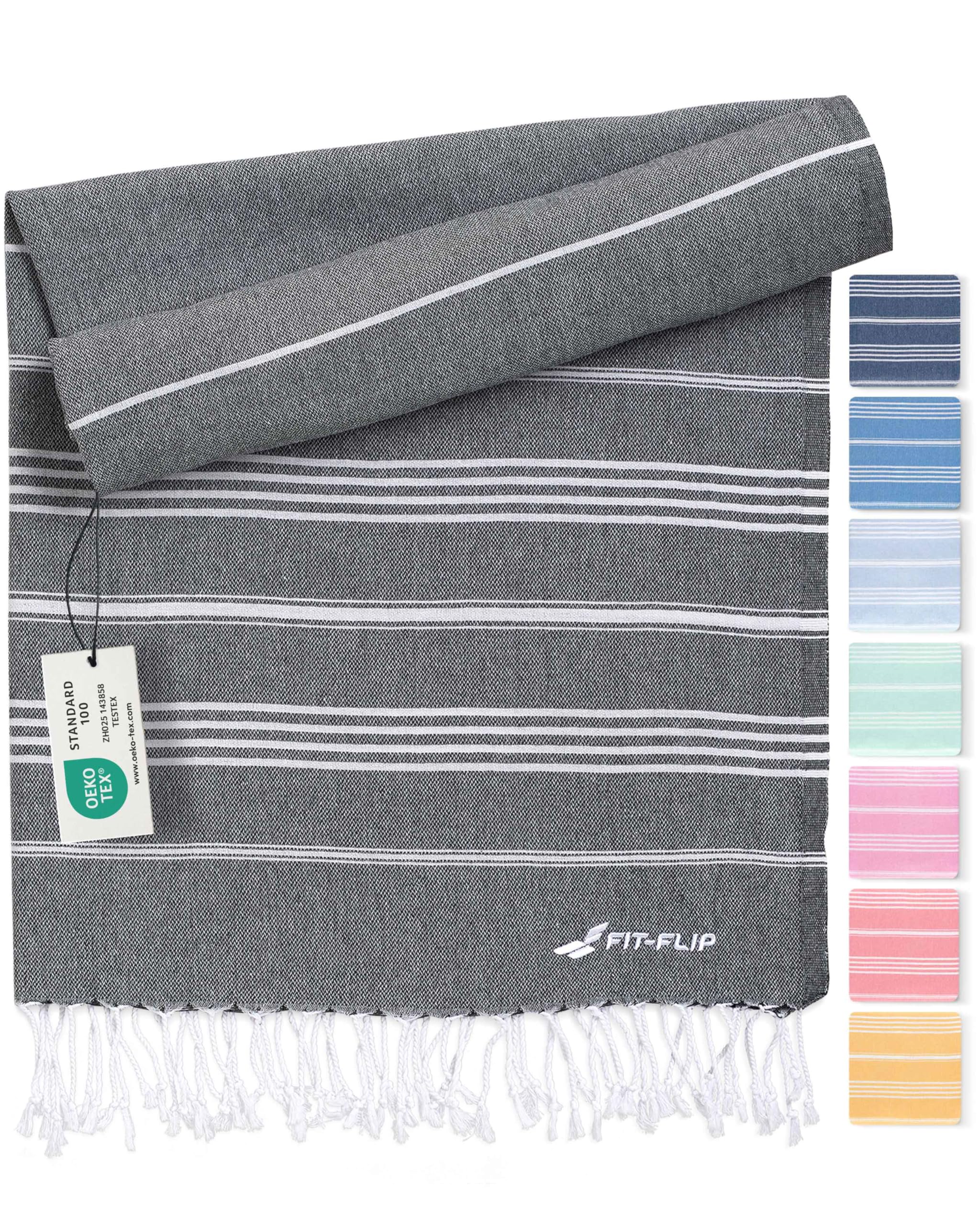 Fit-Flip Hammam Beach Towel XXL Made from 100% Cotton - Quick-Drying Turkish hamam Towels - Large fouta or pestemal Ideal as a Thin Sauna Blanket - Anthracite – 100x200cm Sultan