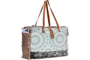 CREATIVE LEATHER ART CLA Large Canvas Bag, Multicolor, Cowhide Hair On Leather With Upcycle Canvas Handbag for Women