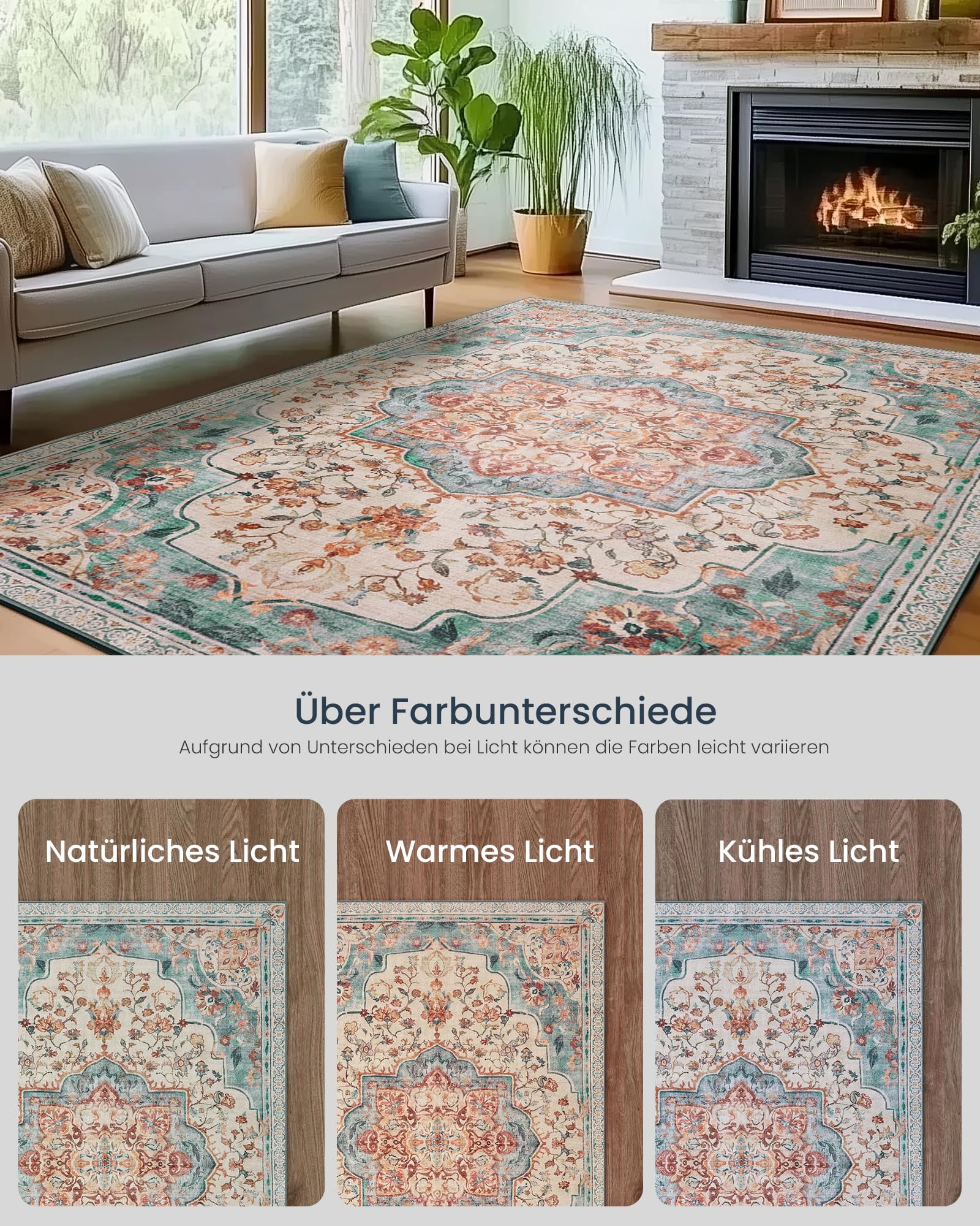 SONGMICS HOME Vintage Teppich, 120 x 170 cm, Wohnzimmerteppich, Schlafzimmerteppich, Waschbarerteppich, Rutschfester Teppich, für Küche, Flur, Esszimmer, aquamarinblau TAR032Q01 8