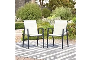 STABRECH Outdoor Patio Chairs Set of 2, Oyster Beige Stackable Outdoor Chairs, Lightweight Patio Set with High Back, Metal Dining Chair for Lawn, Garden, Yard and Deck