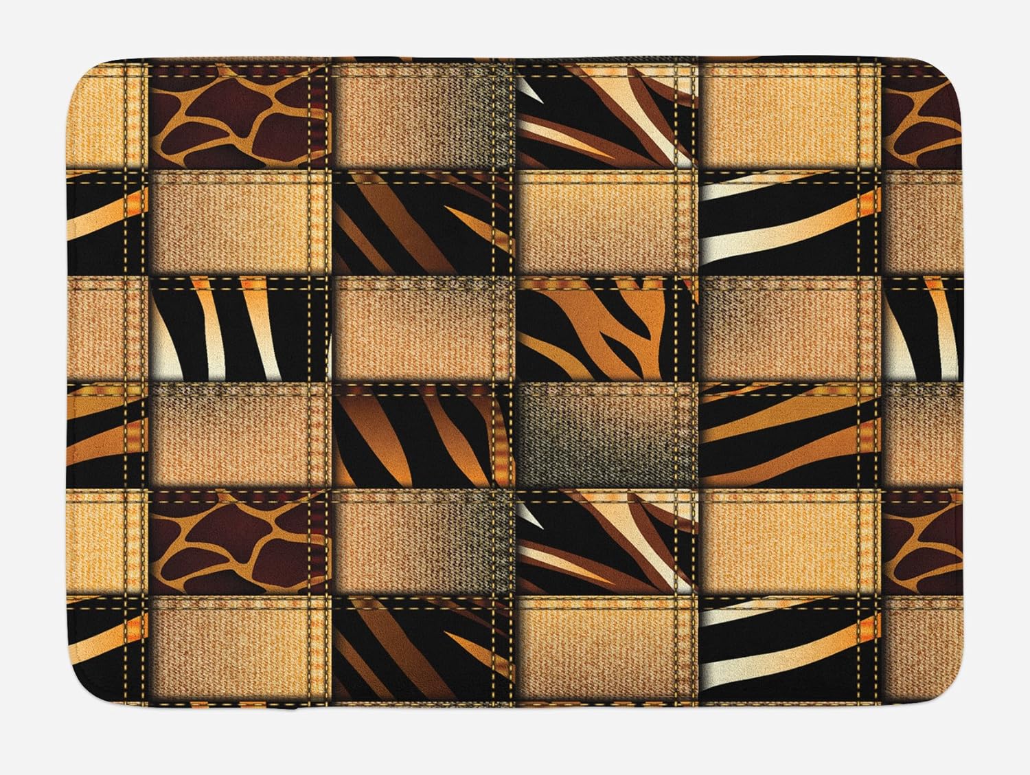Ambesonne Safari Bath Mat, Jeans Denim Patchwork in Safari Style Wilderness Design Art Print, Plush Bathroom Decor Mat with Non Slip Backing, 29.5