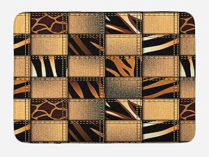 Ambesonne Safari Bath Mat, Jeans Denim Patchwork in Safari Style Wilderness Design Art Print, Plush Bathroom Decor Mat with Non Slip Backing, 29.5
