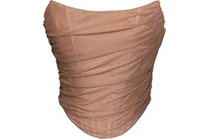 MOALLUOM Mesh Corset Crop Top Bustier Underbust Boned Backless Sleeveless Strapless Off Shoulder Aesthetic for Women Y2K