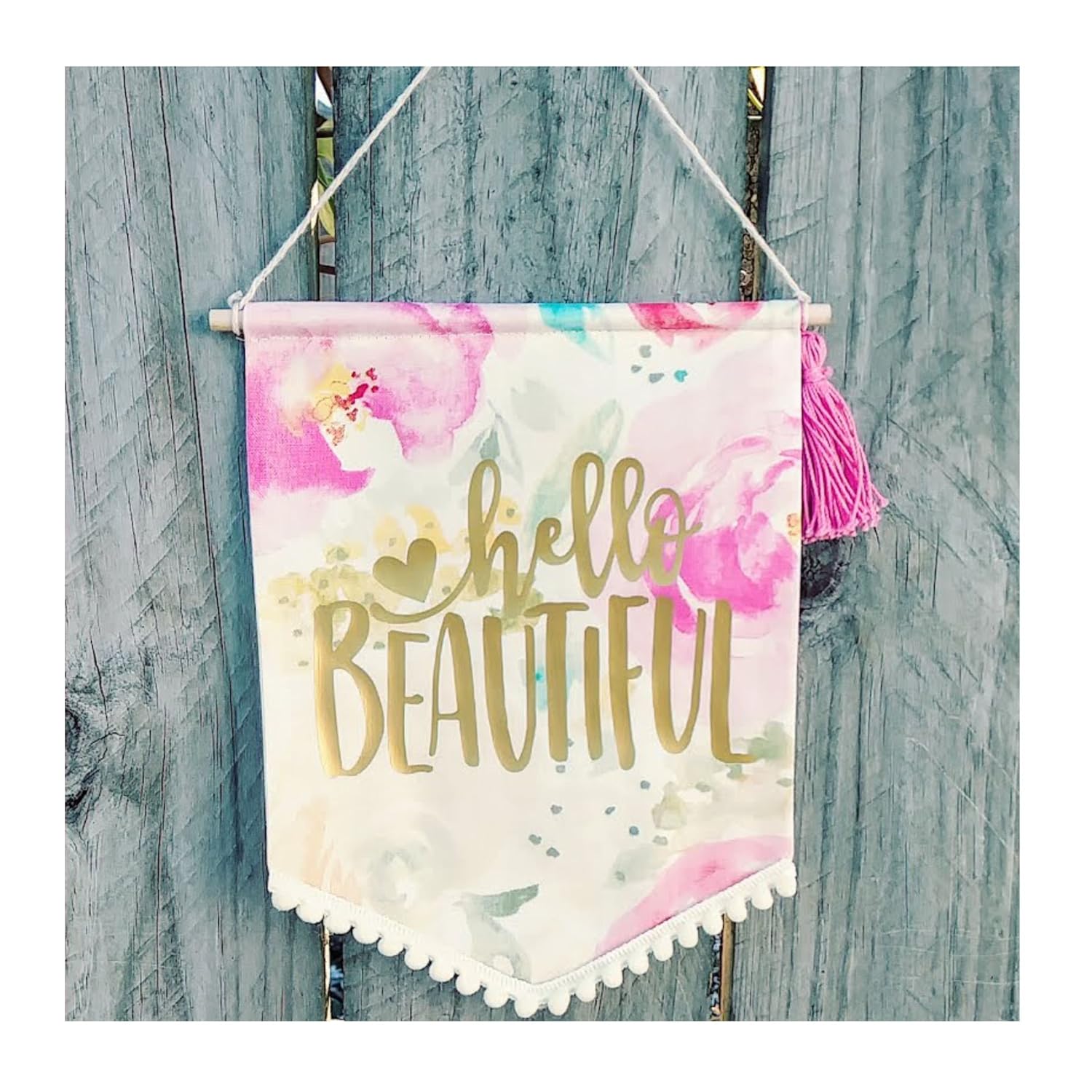 Amazon Com Hello Beautiful Wall Banner Hanging Affirmation
