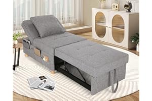 SEJOV Sleeper Sofa Chair Bed,4-in-1 Convertible Sofa Bed Chair with 6 Adjustable Backrest and Pillow, 3-Seat Pull Out Sleeper Chair Linen No Backrest for Bedroom Small Space Living Room, Grey