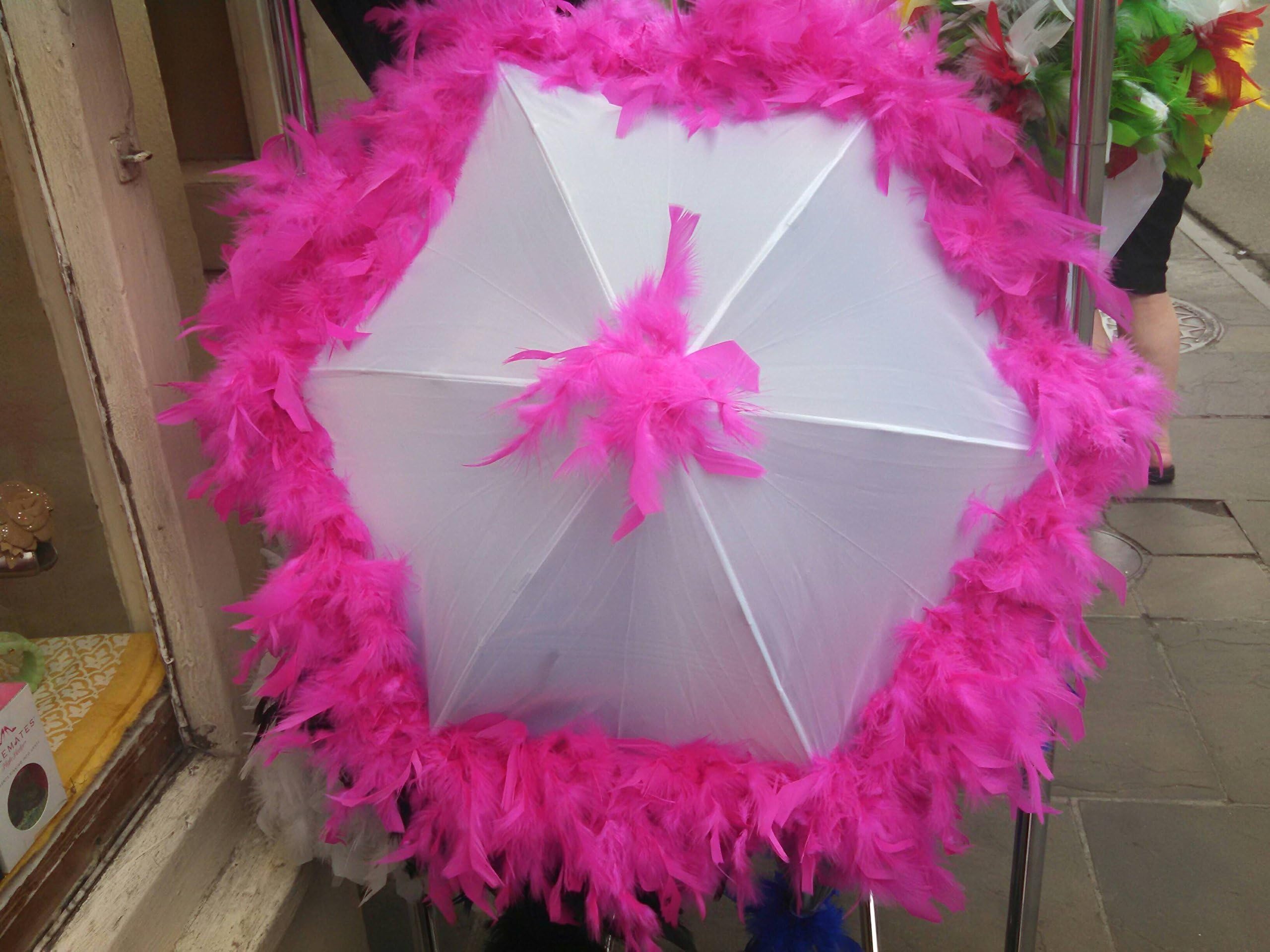 Second Line Umbrella Hot Pink on White New Orleans Style Festival Parasol Jazz Fest Feather Umbrella