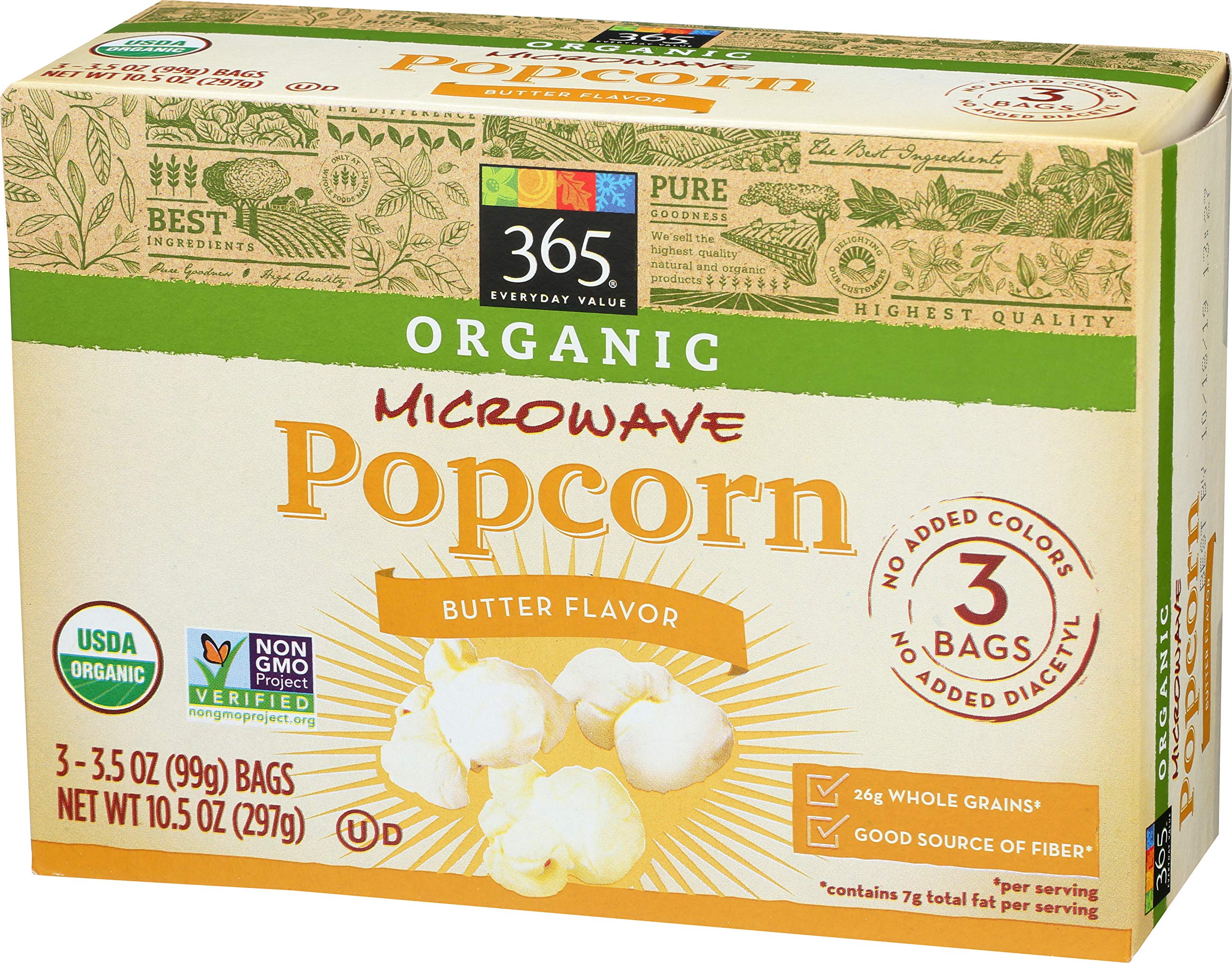 365 Everyday Value, Organic Microwave Popcorn, Butter Flavor, 3.5 Oz, 3