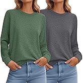 Ficerd 2 Pack Women's Casual Sweatshirts, Crew Neck Loose Fit Basic Tops Lightweight Cute Pullover Fashion Fall Outfits