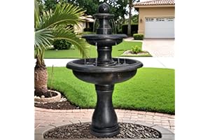SunJet 45.2" High 3-Tiers Modern Concrete Outdoor Water Fountain - Round Large Outdoor Fountains and Waterfalls for Garden, Patio, Yard, and Deck Decor, Featuring Natural Stone Look (Black, 45.2inch)