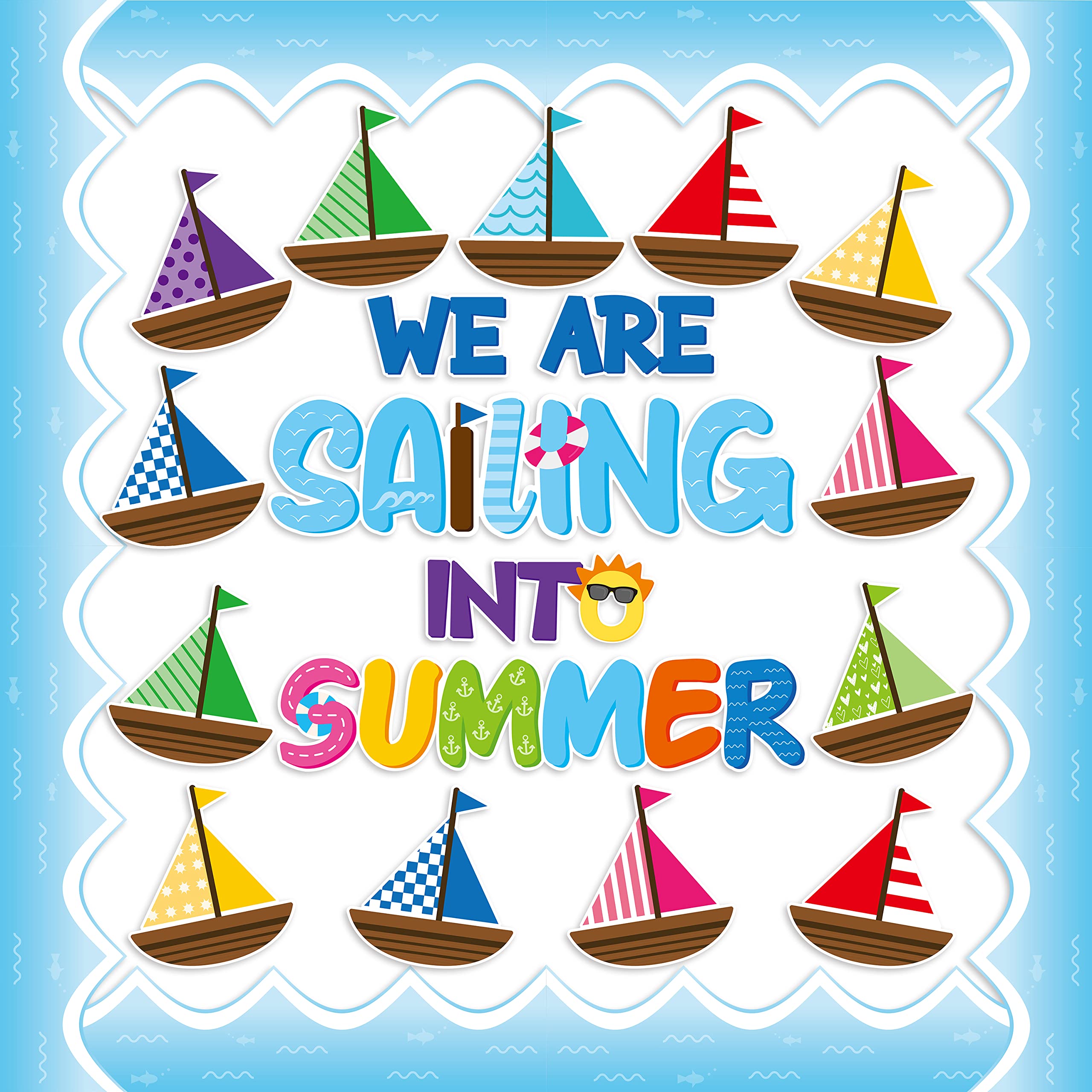 Photo 1 of CY2SIDE 86PCS Sailing Into Summer Cutouts for Bulletin Board Border Sets, Hello Summer Theme Sailboats Trim, Classroom and School Summertime Nautical Decorations