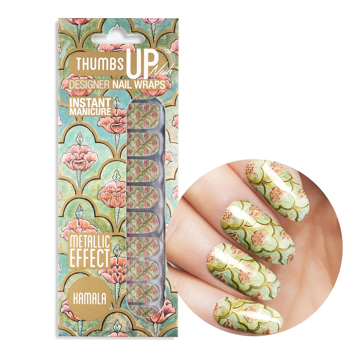ThumbsUp Nails Kamala Indian Floral Metallic Nail Wraps / Self-adhesive