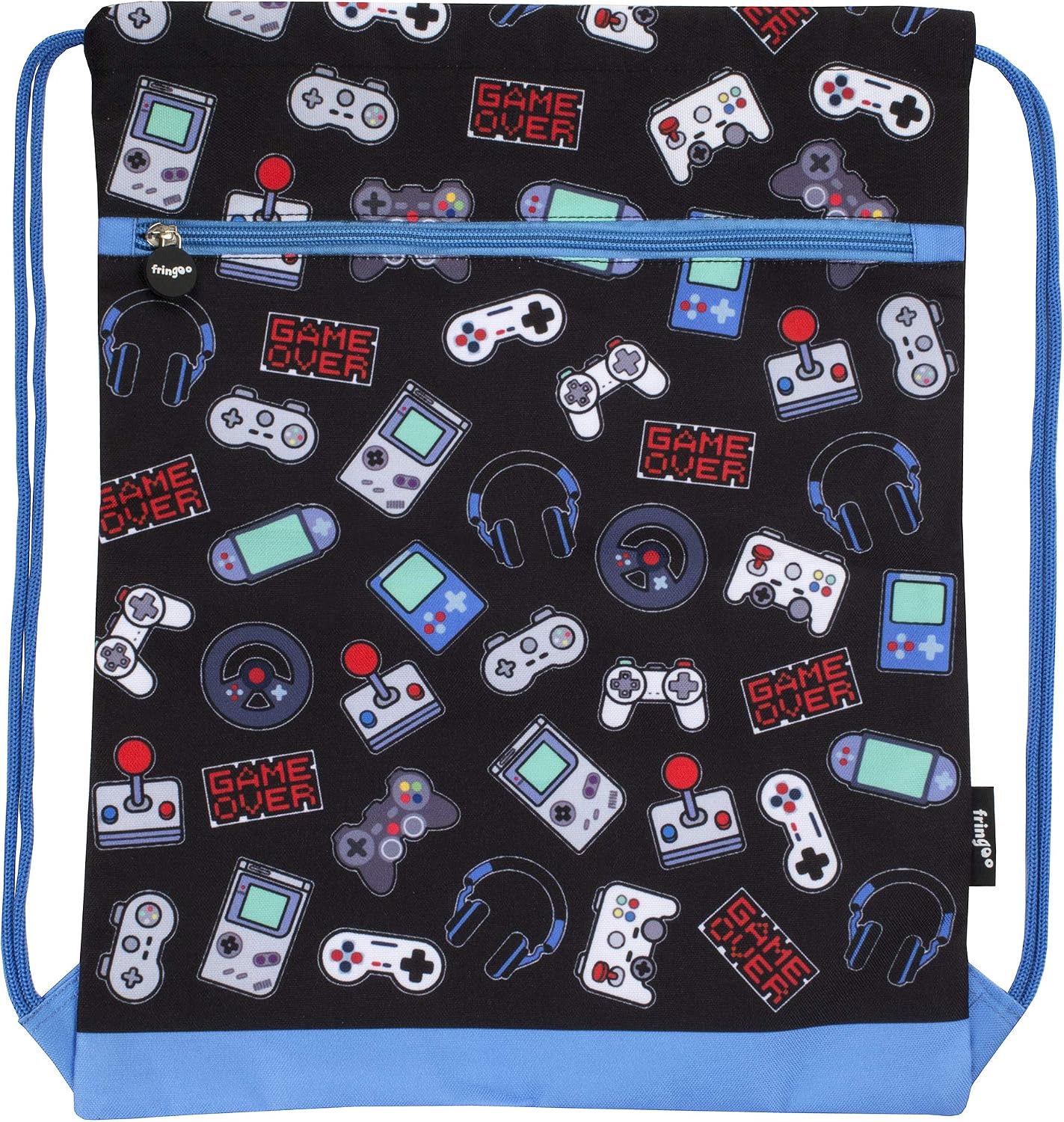 Fringoo - Kids Drawstring Bag - Front Zipped Pocket - Large Capacity Drawstring Bag - PE Bag - School - Gym - Swim - Gamer Design - Image 3