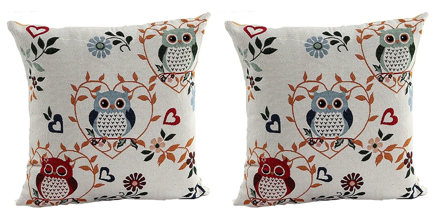 Pair Cotton Linen Lovely Colorful Owls Pillow Case Cushion Cover