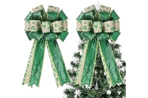 Large St. Patrick's Day Bows 2 Pack 20×11 Inch - Pre-Tied Shamrock Ribbon Bows for Wreath, Tree Topper, Front Door, Indoor & 