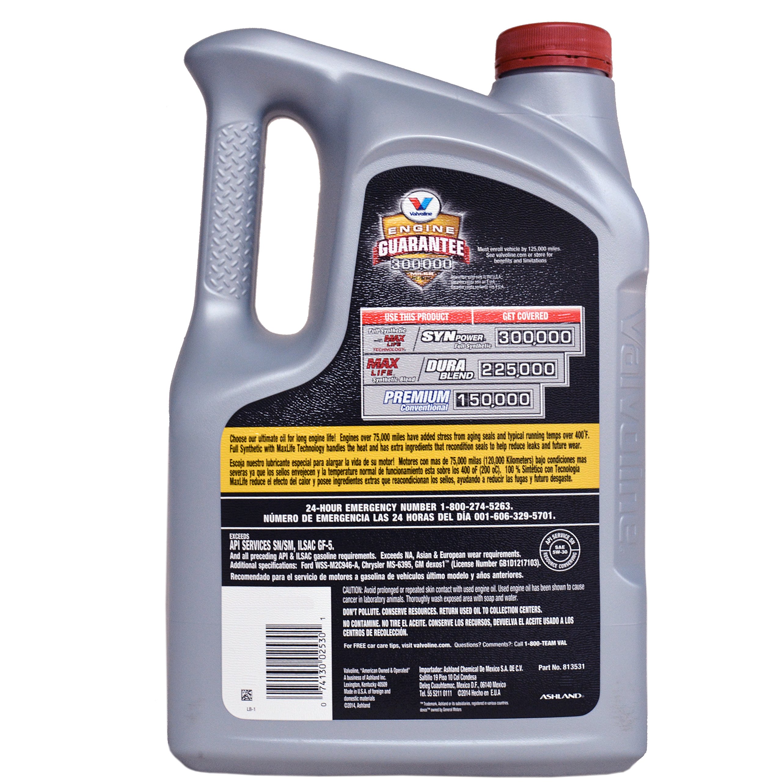 Galleon Valvoline 5W30 Full Synthetic High Mileage Motor Oil 5qt