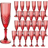 LEYIQU Plastic Champagne Flutes, Champagne Glasses Bulk, Reusable Unbreakable Acrylic Wine Glasses Goblets for Valentine’s Day Weddings Bachelor Parties Toasting (24, Dark Red)