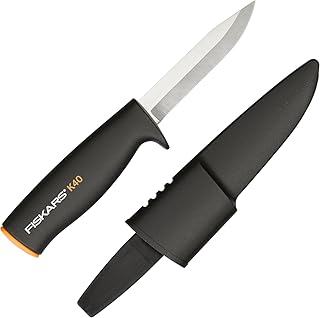 Fiskars Universalmesser, Inklusive Köcher zum sicheren Verstauen, Länge: 22,5 cm, Schwarz/Orange, K40, 1001622