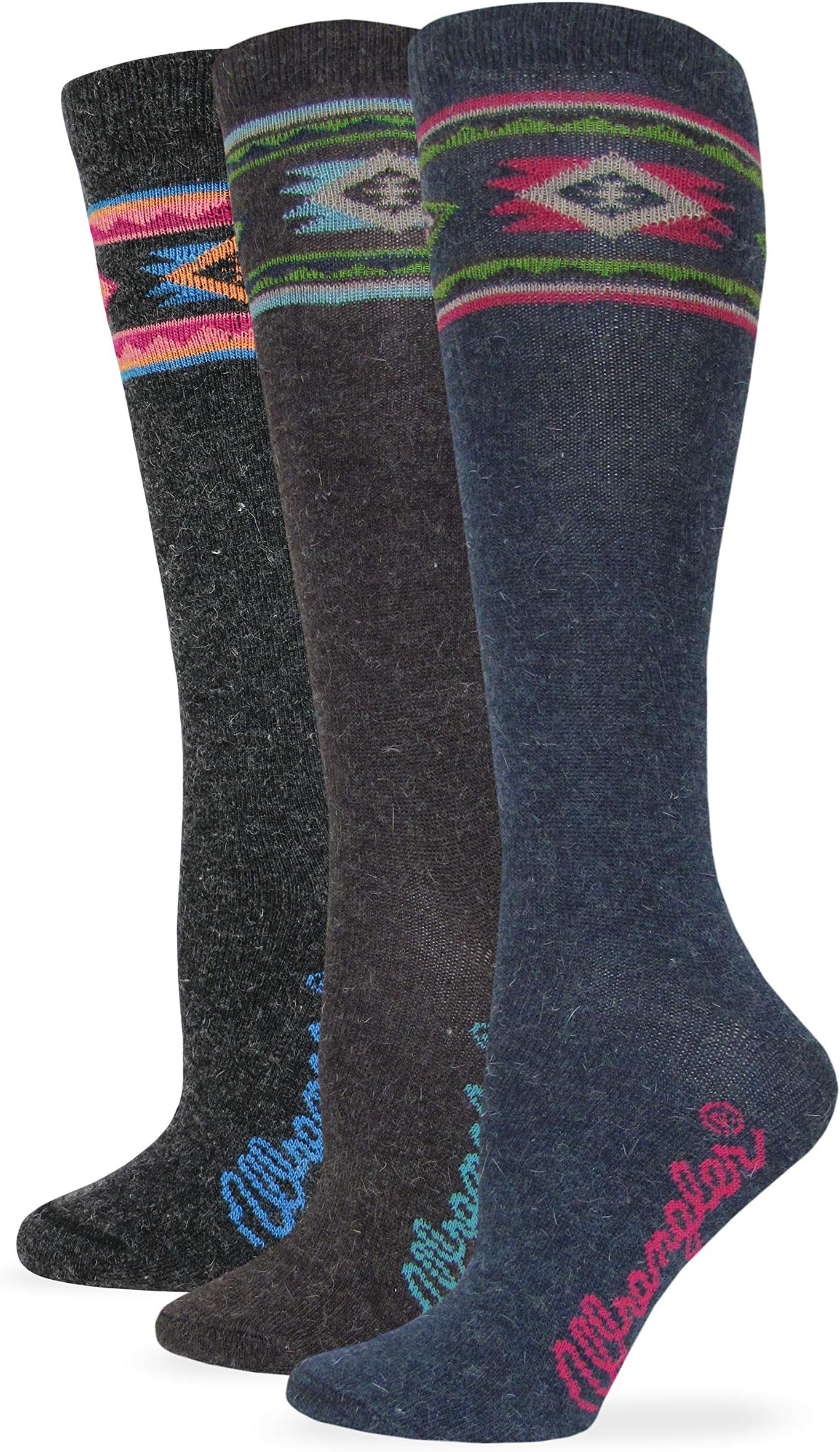 Wrangler Ladies Angora Blend Aztec Pattern Knee High Boot Socks 3 Pair