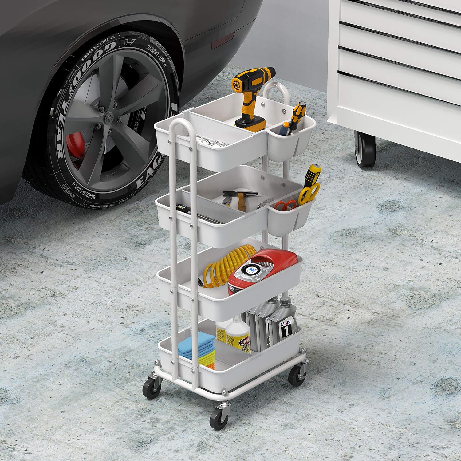 SimpleHouseware Heavy Duty 4-Tier Utility Rolling Cart, White : Office Products