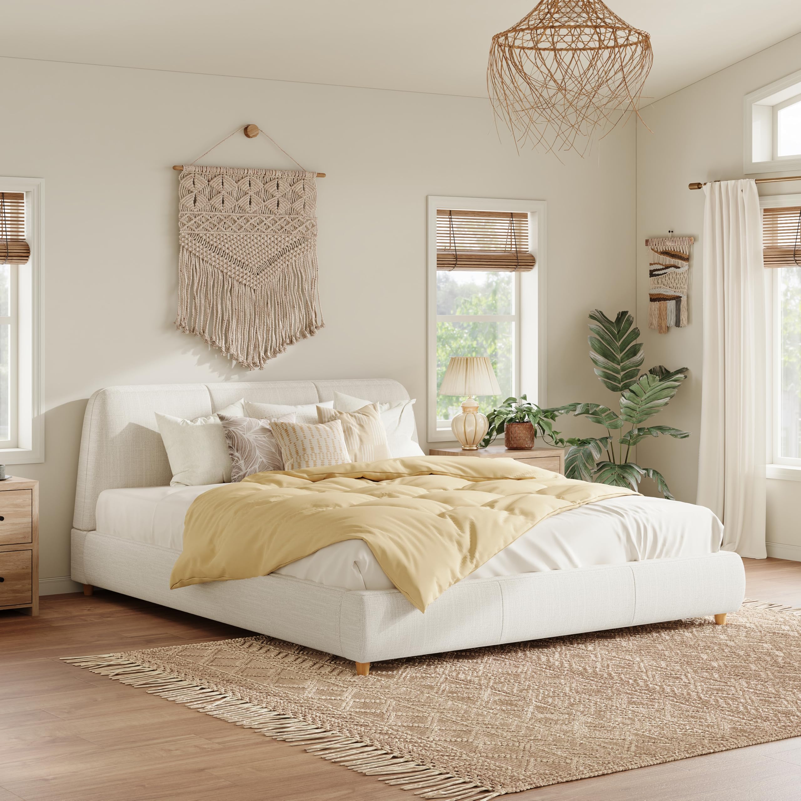 Photo 1 of Ball & Cast Queen Size Upholstered Platform Bed Frame with Linen Fabric,Platform Bed with Heavy Duty Metal Support & No Box Spring Needed,Easy to Assemble,White