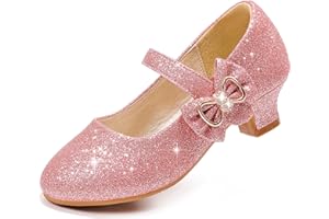 Dufannie Girls Dress Shoes Low Heel Princess Flats Mary Jane Flower Wedding Party Glitter Shoes for Kids Toddler