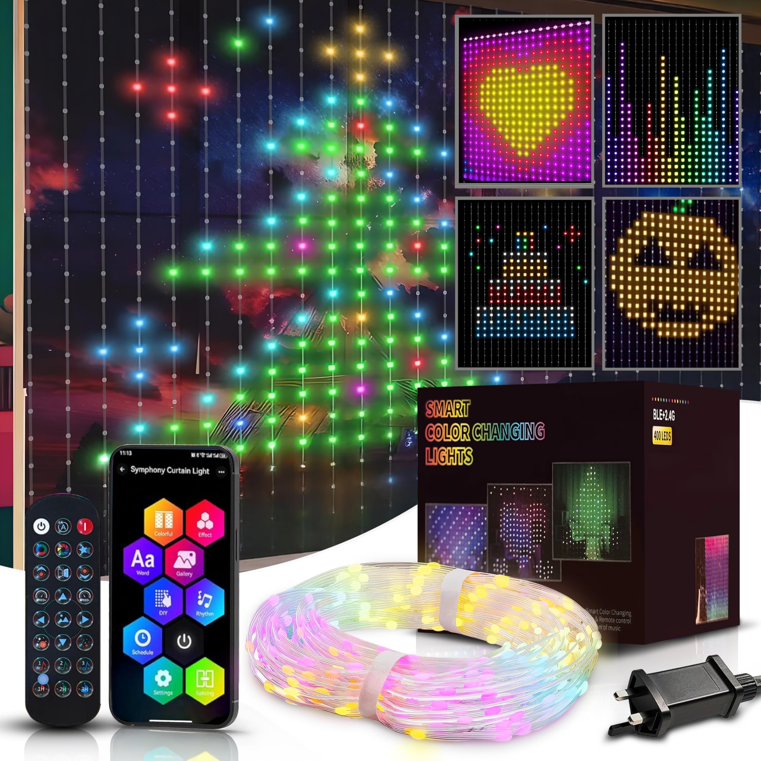Curtain Fairy Lights, 2x2m 400 LEDs, Smart String Lights with App, Remote,Waterproof Diwali/Christmas Decorations, LED Garden Lights, Home/Room Decor, Bedroom Accessories, Indoor/Outdoor Lights