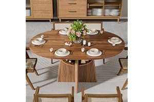 BOWENIOG 43.3in-59in Extendable Dining Room Table for 4-8, Round Expandable Kitchen Table with Fluted Base, Modern Oval Dinner Tables with 4 Storage Shelves for Kitchen Living Room (Walnut, 43.3in)