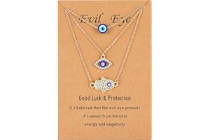 Baydurcan Dainty Evil Eye Necklace and Hamsa Necklace Turkish Blue Eye Hand Pendant Necklace 3pcs Lucky Protection Jewelry Gift for Women