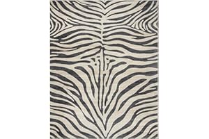 Gertmenian Indoor Boho Area Rug - 8x10 Large, Non Slip, Super Strong, Ideal for High Traffic Areas in Bedroom, Living Room, Kitchen - Zebra, Black, White, 28536