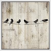 SIGNWIN Framed Canvas Wall Art Silhouette of Bird Perched on Branch with Wood Panel Landscape Wilderness Oil Painting Abstract Rustic Scenic Dramatic for Living Room, Bedroom, Office - 16x16 inches