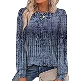 Alaroo Womens Long Sleeve Shirts 2025 Fall Tunic Tops Crewneck Blouses Print