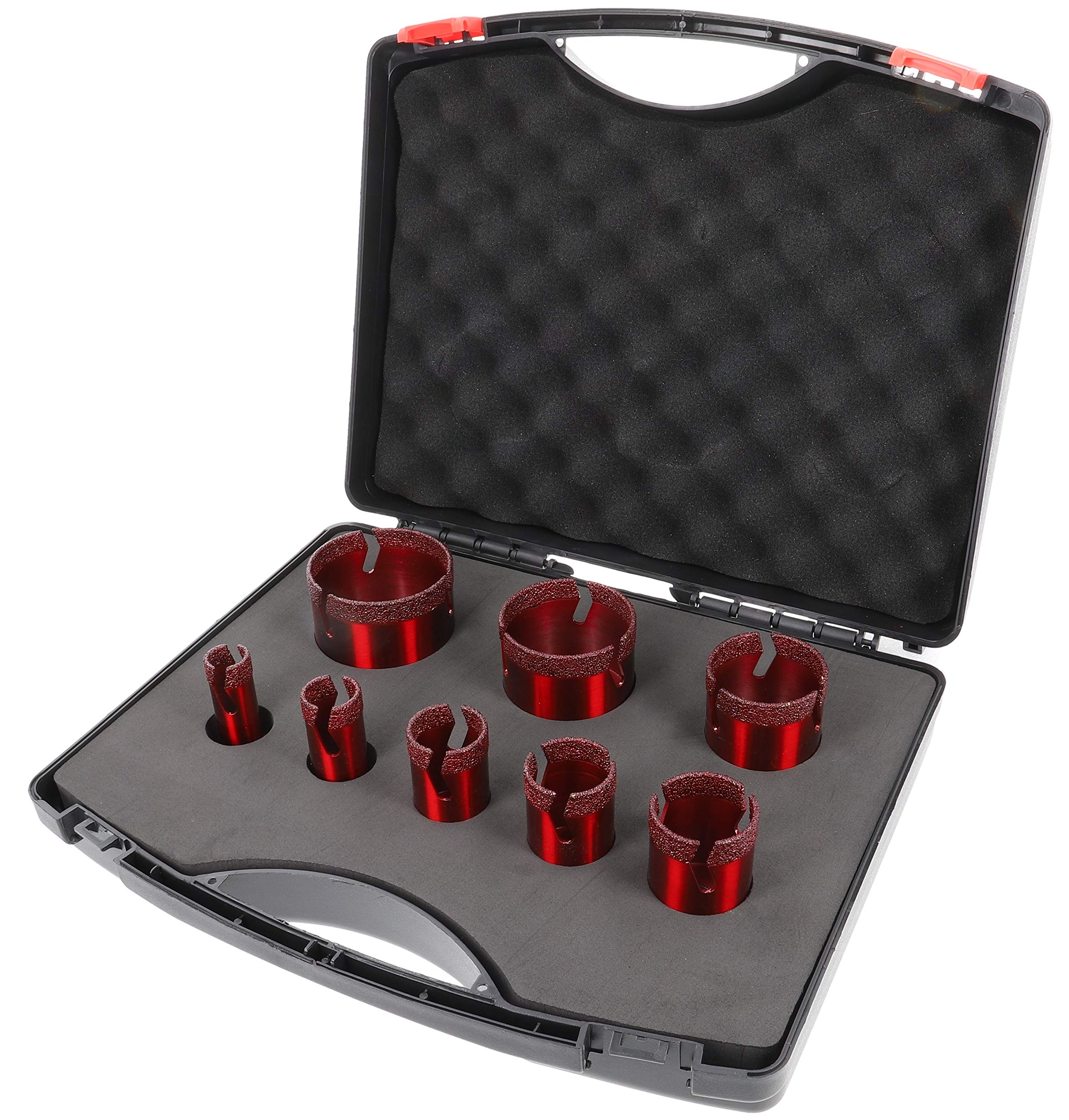 PRODIAMANT Speedmaster Professional Diamond core bits Set 8 Pieces Thin-Walled Tile Drills with M14 Holder for Angle Grinders for Dry Drilling of Tiles and Stone Ø 20, 25, 32, 35, 40, 50, 60, 68mm